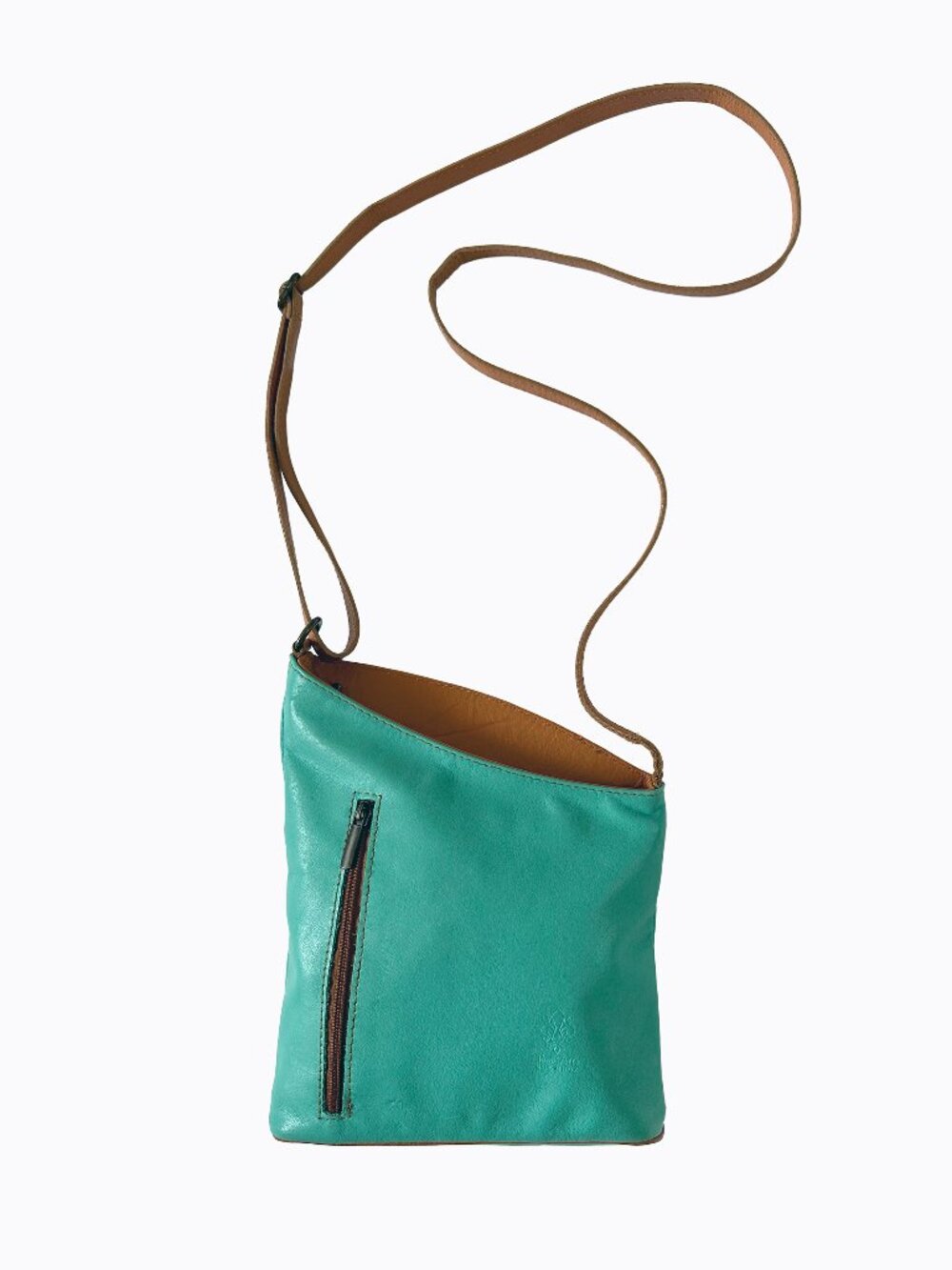 Vtg Y2K Vera Pelle Italian Leather Crossbody Bag Turquoise Teal Asymmetric Purse